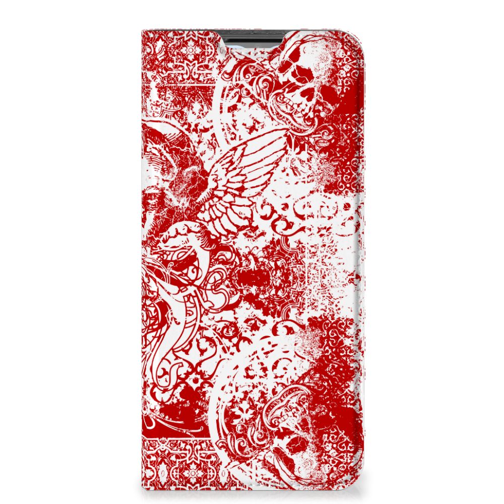 Mobiel BookCase OPPO A54s | A16 | A16s Angel Skull Rood - B2C Telecom
