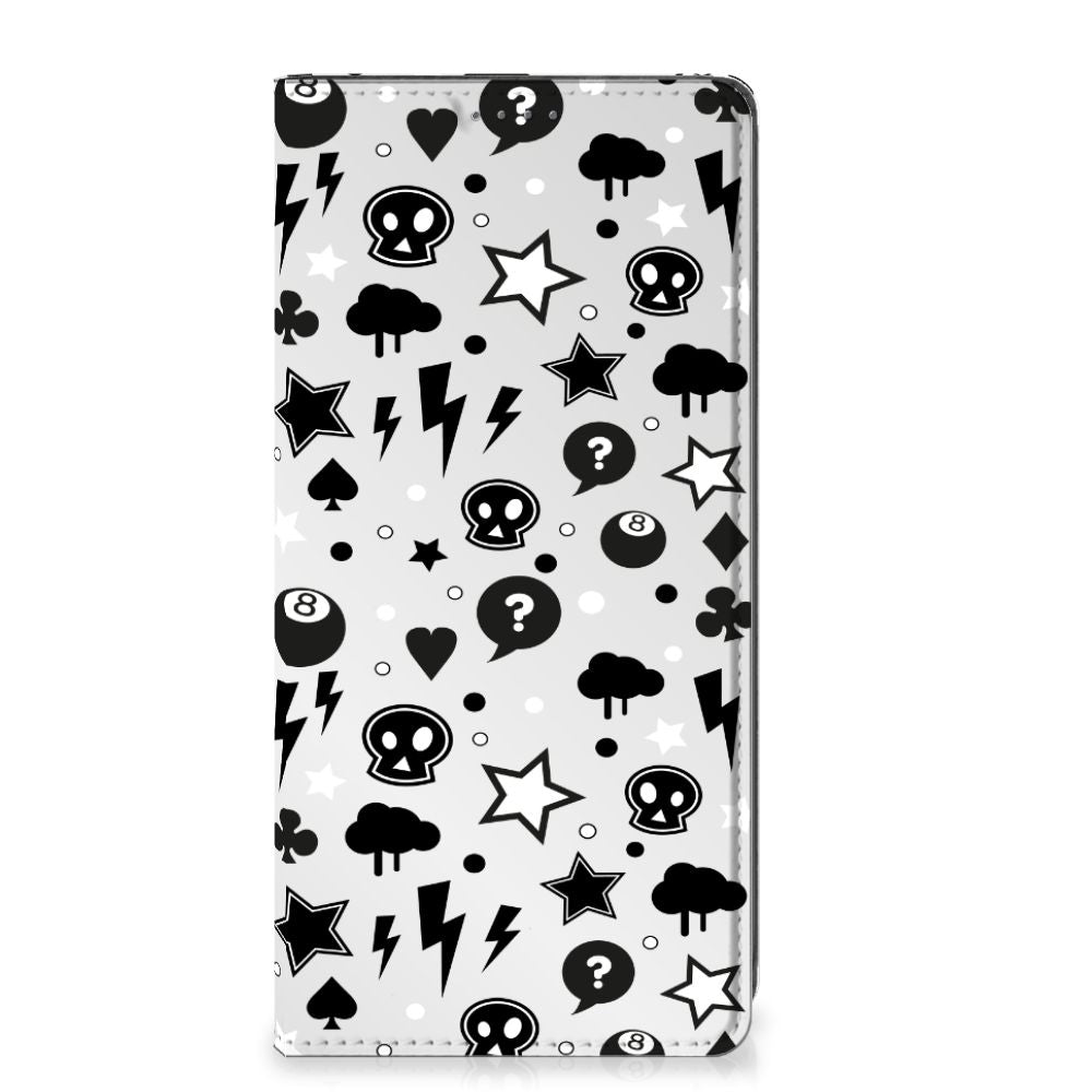 Mobiel BookCase OnePlus Nord CE 2 Lite 5G Silver Punk ontwerp zwart wit design patroon