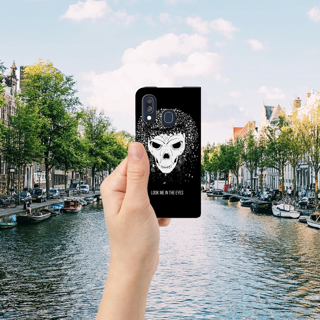 Mobiel BookCase Samsung Galaxy A40 Skull Hair