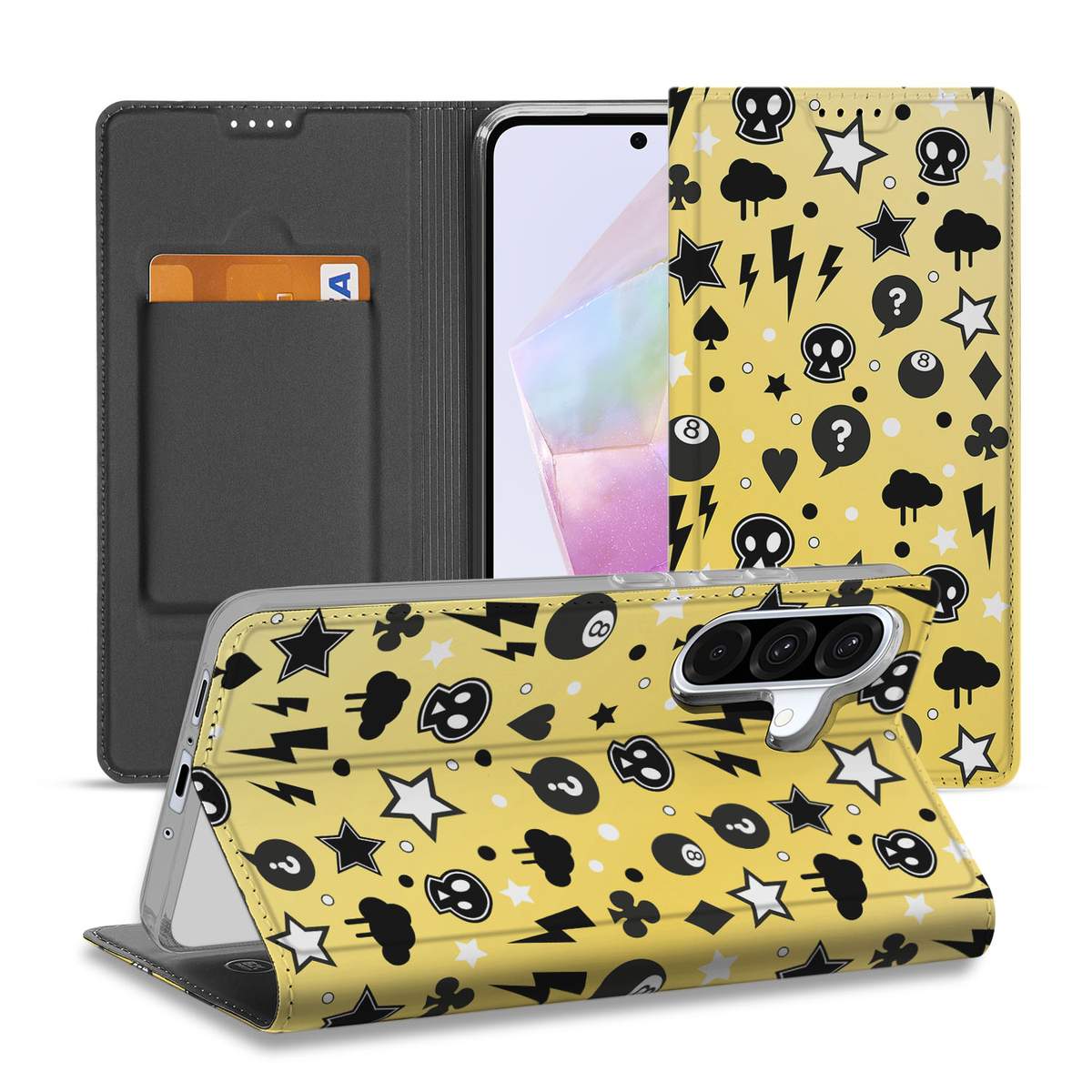 Mobiel BookCase Samsung Galaxy A56 | A36 Punk Geel telefoonhoesje design Punk Geel aanzicht