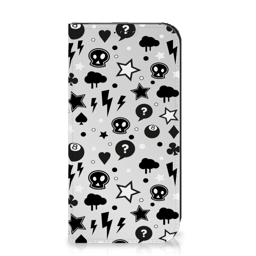 Mobiel BookCase iPhone 15 Pro Silver Punk met edgy design van sterren, schaduwen en bliksemflitsen âĄ.