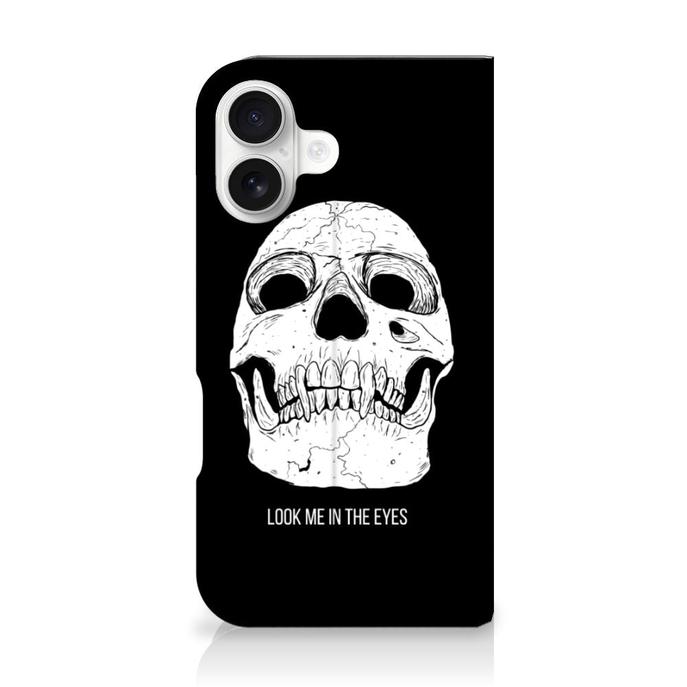 Mobiel BookCase iPhone 16 Skull Eyes telefoonhoesje skull design voorkant