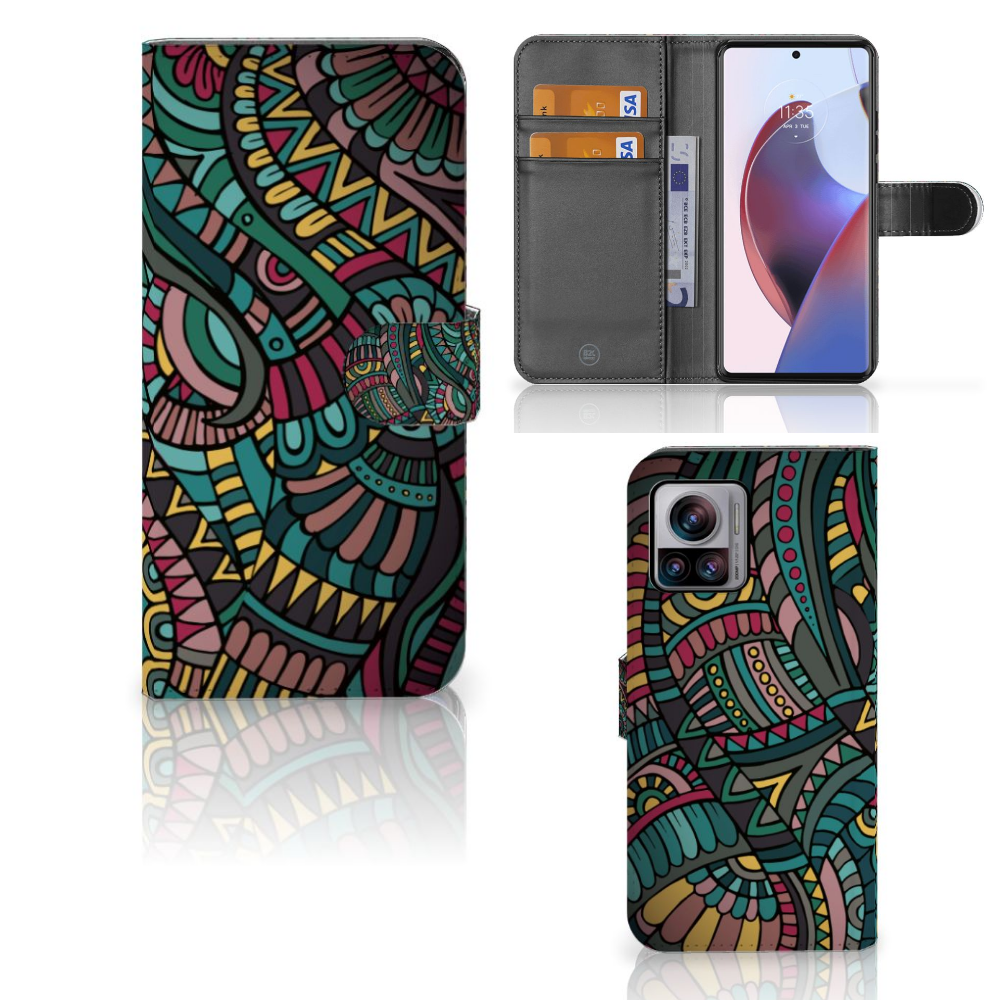 Motorola Edge 30 Ultra Telefoon Hoesje Aztec telefoonhoesje ontwerp kleurenschema aanzicht