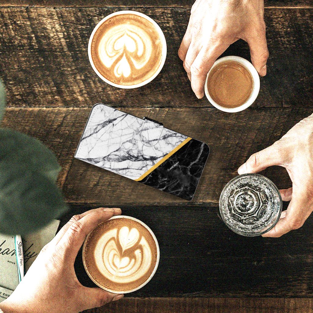 Motorola Edge 40 Bookcase Marmer Wit Zwart design bovenaanzicht