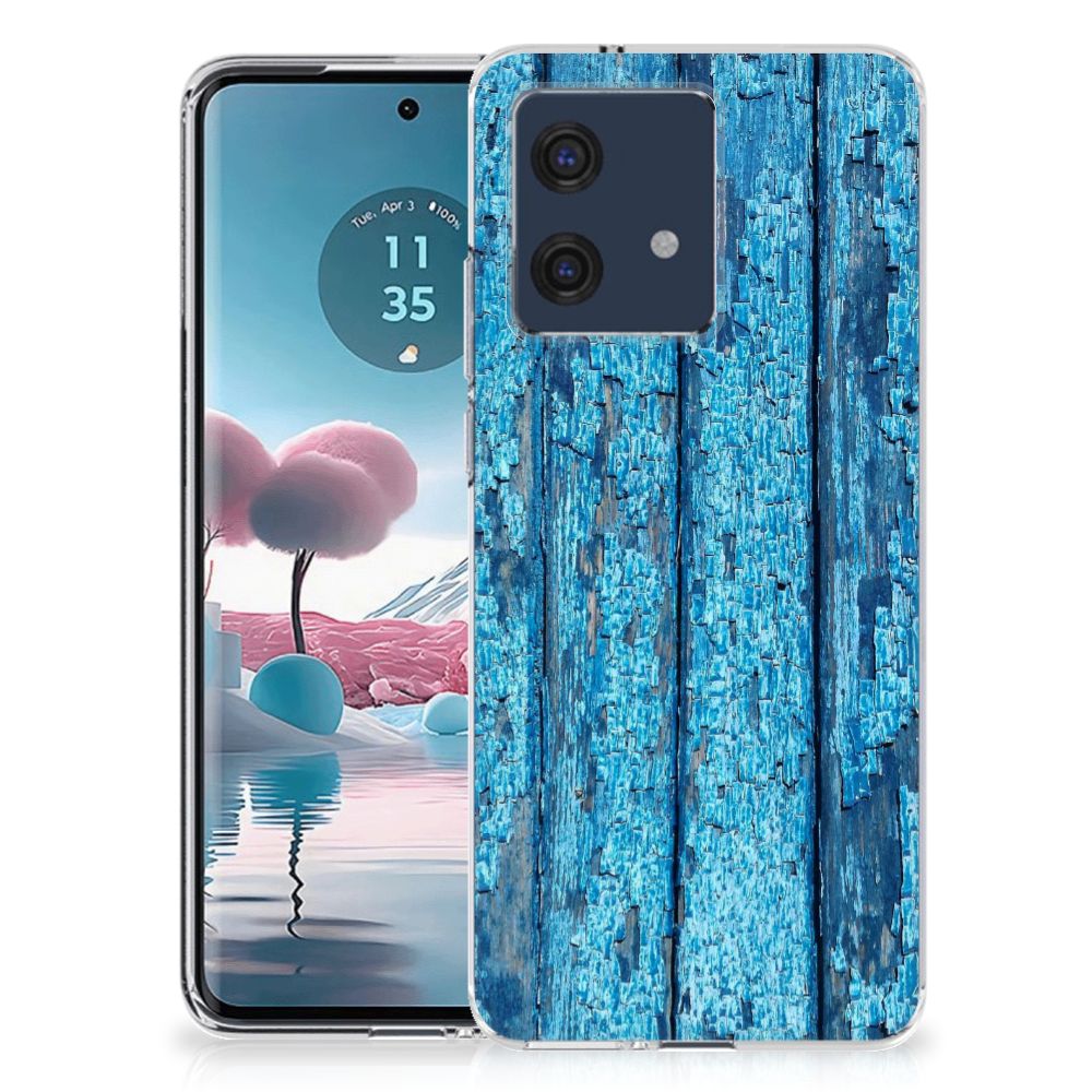 Motorola Edge 40 Neo Bumper Hoesje Wood Blue achterkant blauw hout