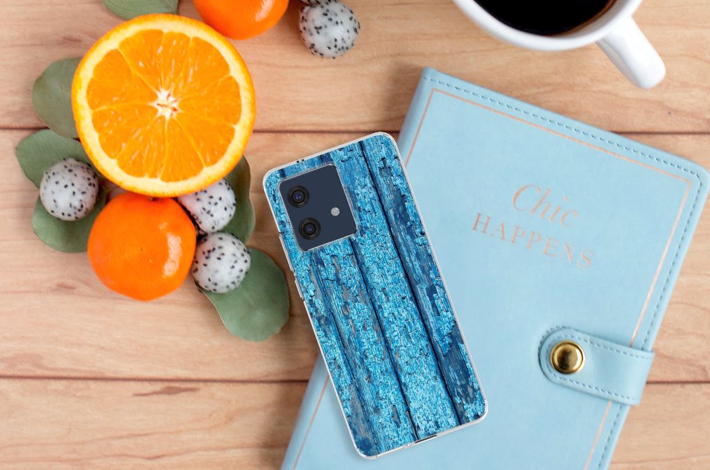 Motorola Edge 40 Neo Bumper Hoesje Wood Blue hoesje blauw hout aanzicht