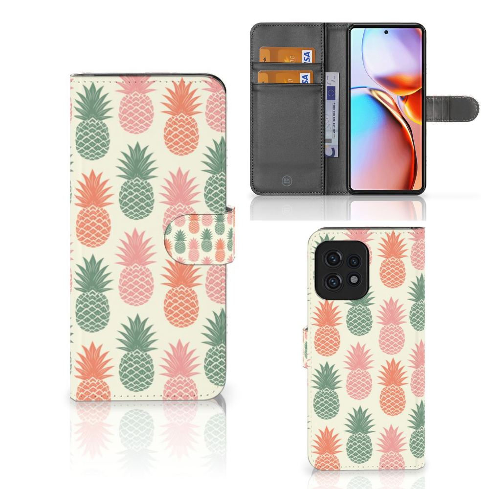 Motorola Edge 40 Pro Book Cover Ananas boekcover ananas design aanzicht