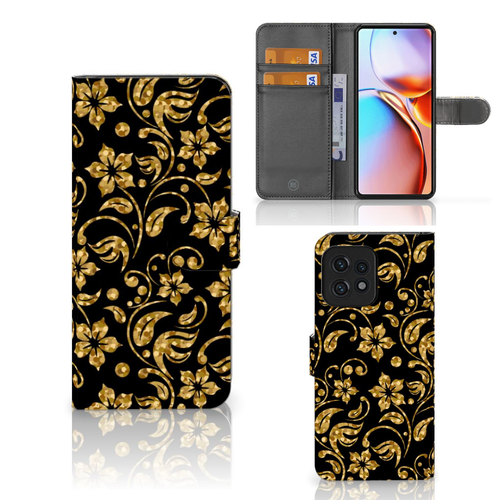 Motorola Edge 40 Pro Hoesje Gouden Bloemen