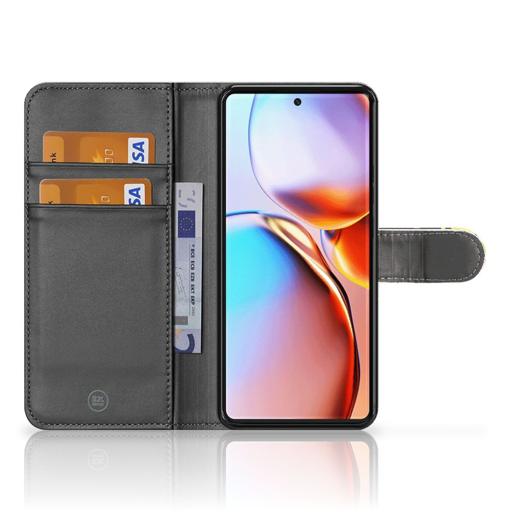 Motorola Edge 40 Pro Leuk Hoesje Cat Color met praktische opbergvakken voor kaarten en geld.