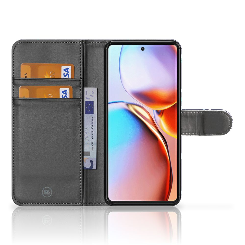 Motorola Edge 40 Pro Portemonnee Hoesje Flowers Blue DTMP met pasjeshouders voor gebruiksgemak en bescherming.