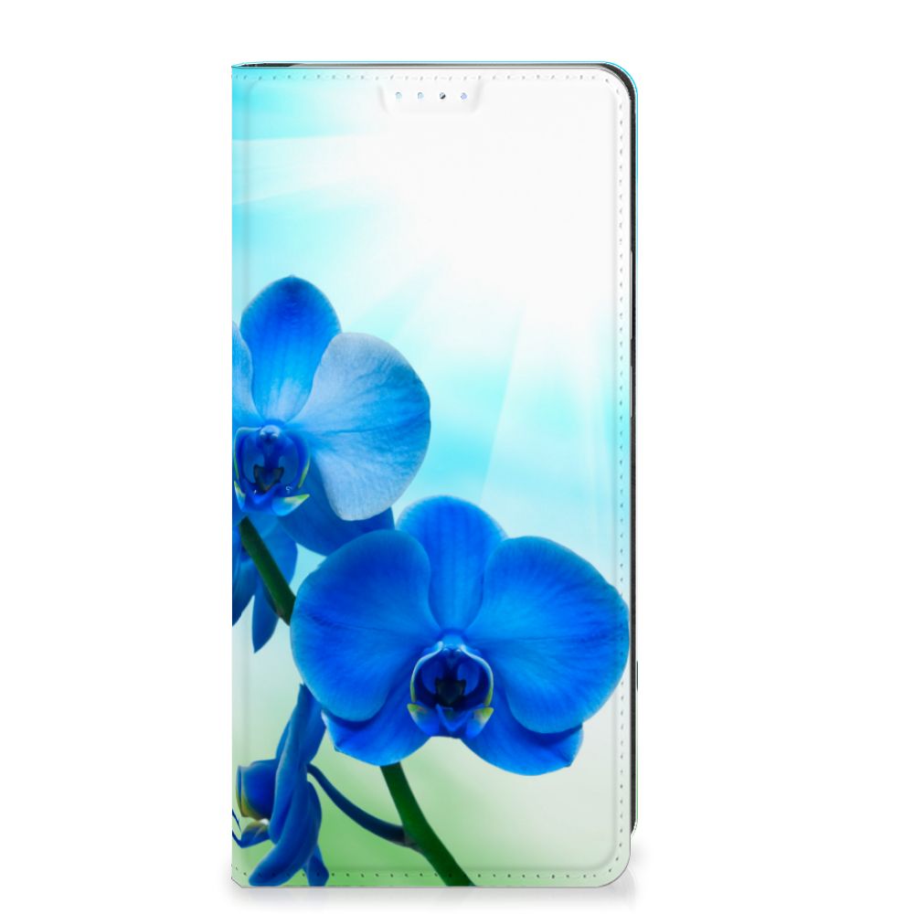 Motorola Edge 40 Pro Smart Cover Orchidee Blauw design hoesje orchidee aanzicht