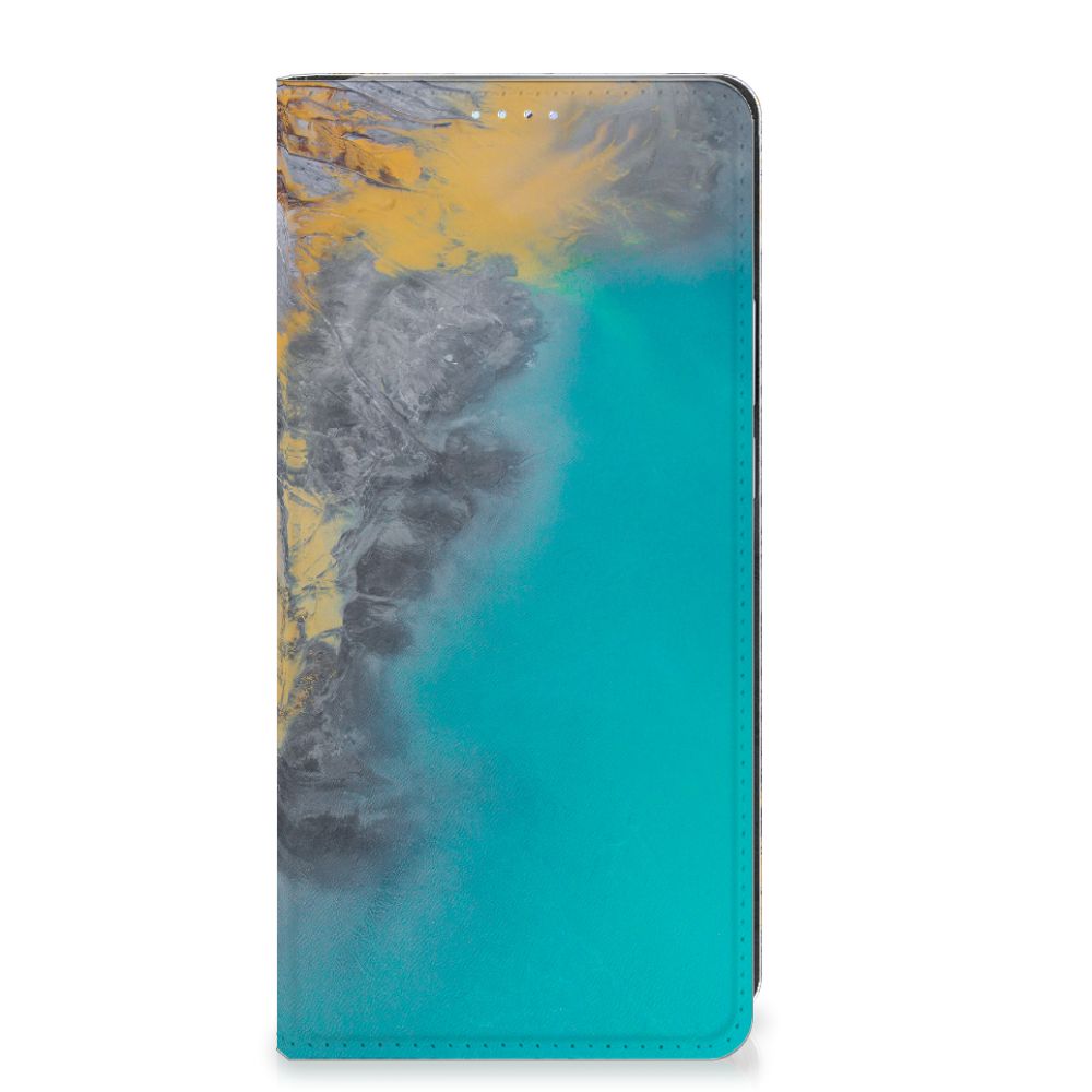 Motorola Edge 40 Pro Standcase Marble Blue Gold hoesje marmer blauw goud aanzicht