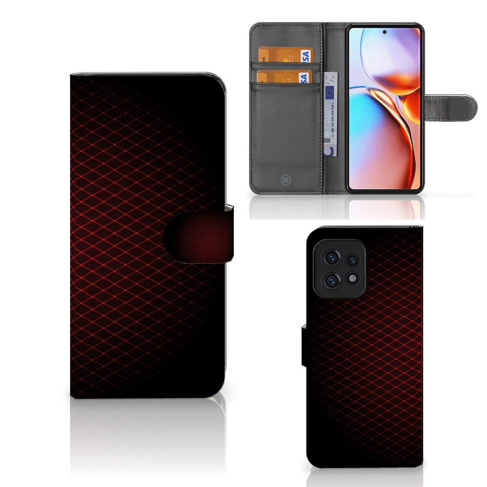 Motorola Edge 40 Pro Telefoon Hoesje Geruit Rood met pasjesvak en minimalistisch design