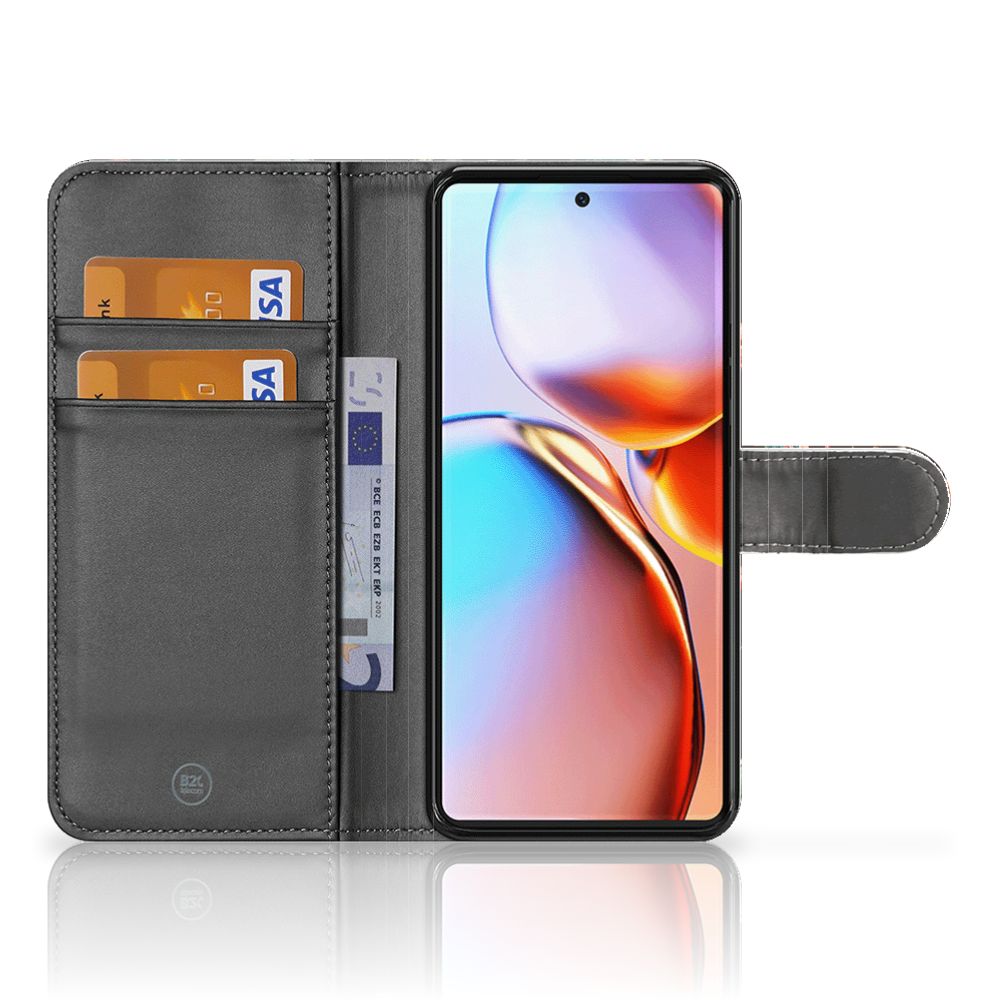 Motorola Edge 40 Pro Telefoonhoesje met Pasjes Pauw met Bloemen