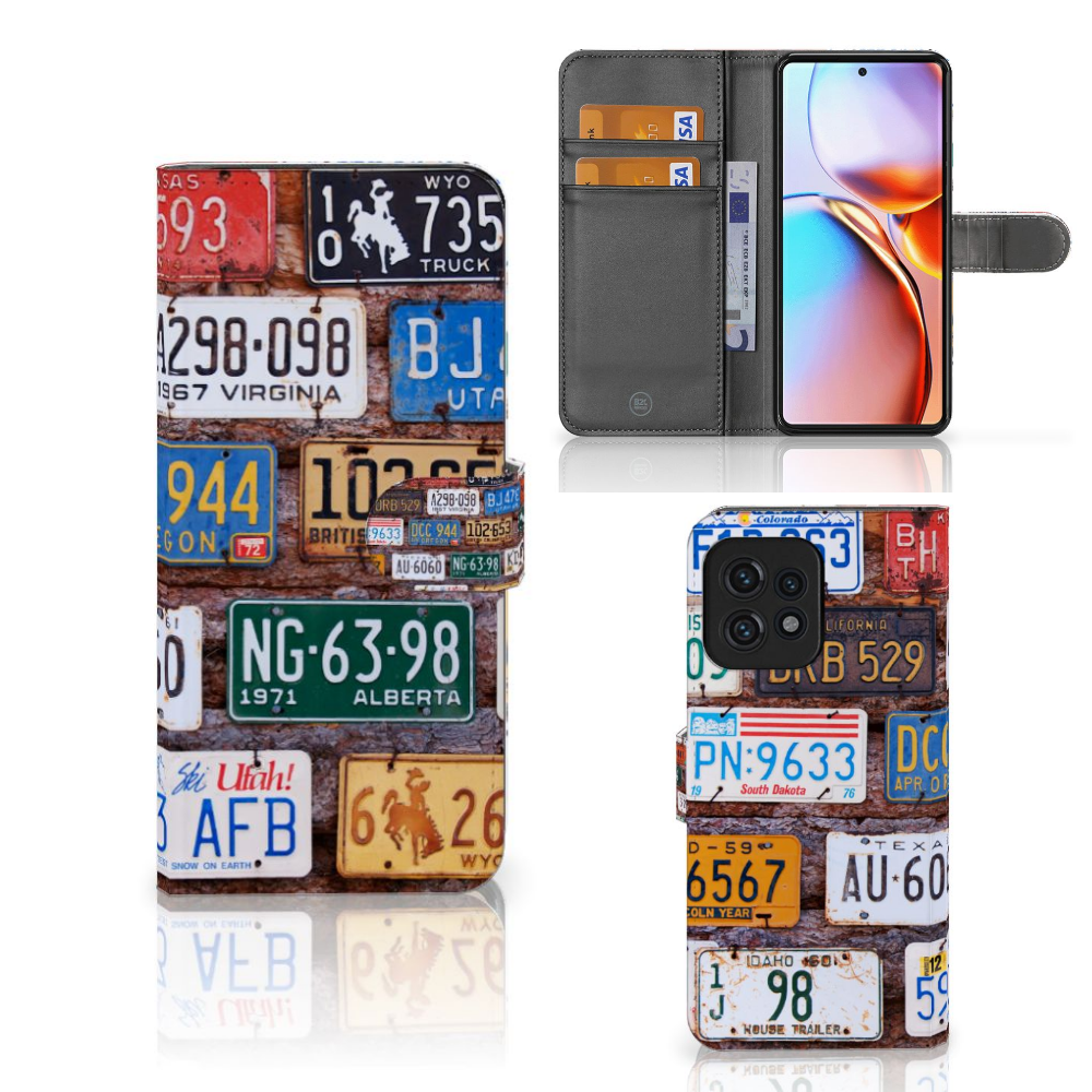 Motorola Edge 40 Pro Telefoonhoesje met foto Kentekenplaten design kentekenplaten collage aanzicht