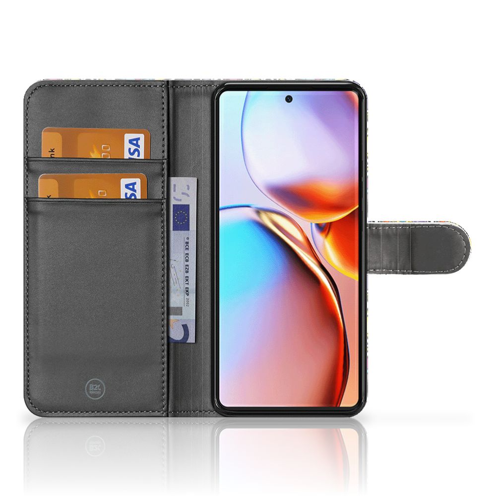 Motorola Edge 40 Pro Wallet Case met Pasjes Punk Rock hoesje open met pasjes en scherm aanzicht