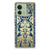 Motorola Edge 40 TPU Case Beige Flowers met chique bloemenpatroon en donkerblauwe achtergrond voor stijl en bescherming.