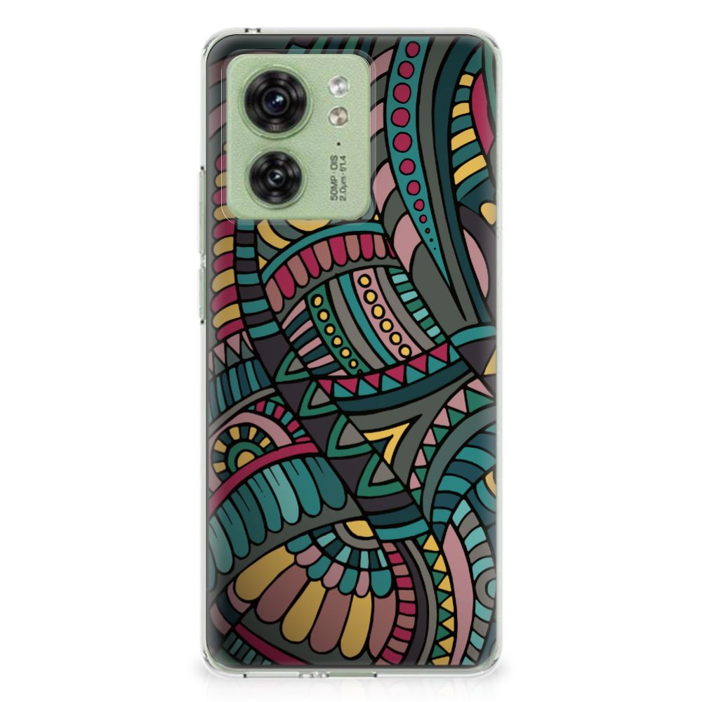 Motorola Edge 40 TPU bumper Aztec met kleurrijk retro ontwerp en artistieke flair voor bescherming en gebruiksgemak.