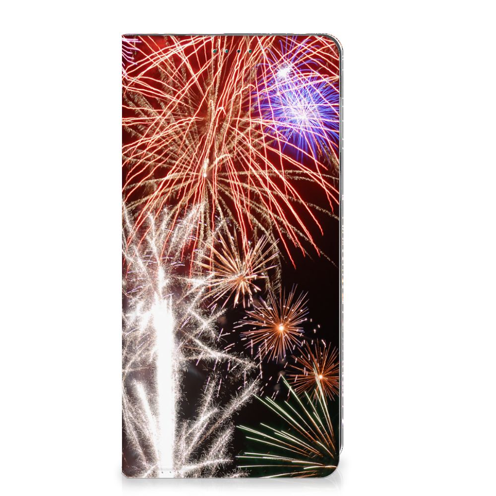 Motorola Moto E13 4G Hippe Standcase Vuurwerk siervuurwerk kleurrijk aanzicht