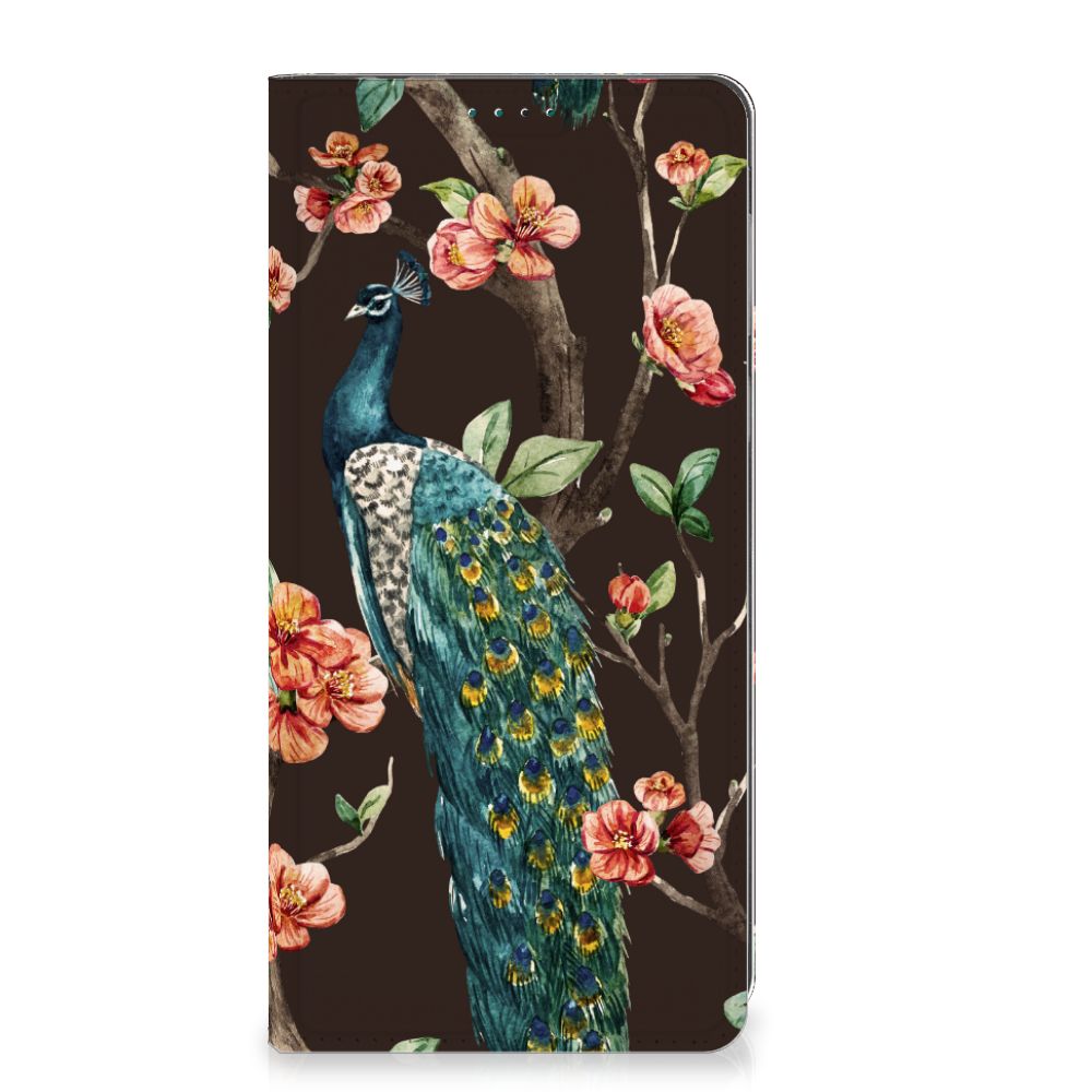 Motorola Moto E13 4G Hoesje maken Pauw met Bloemen design pauw bloemen voorkant