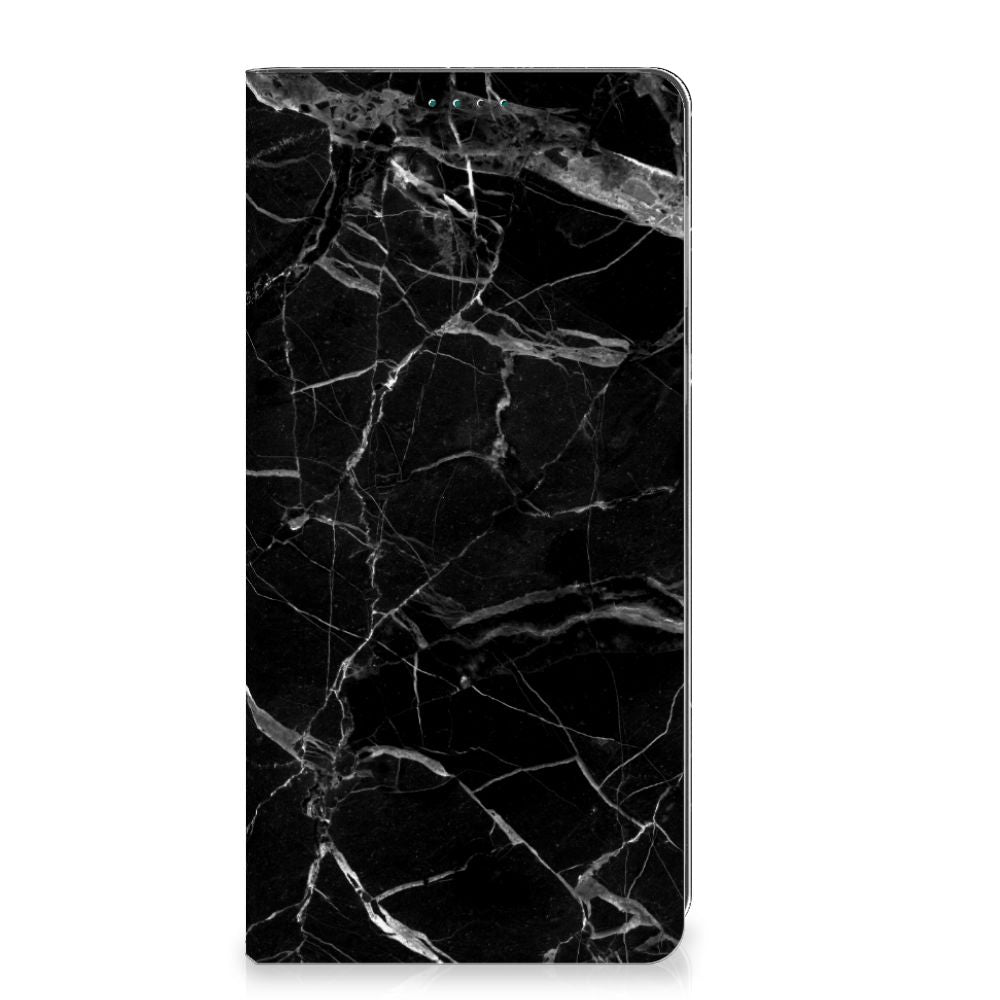 Motorola Moto E13 4G Standcase Marmer Zwart - Origineel Cadeau Vader met elegant zwart marmer design.