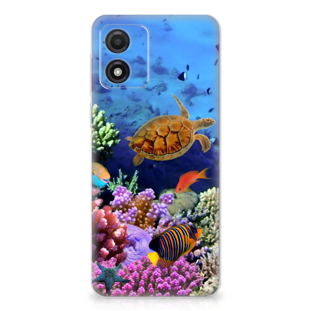 Motorola Moto E13 TPU Hoesje Vissen onderwaterwereld schildpad kleurrijke vissen koraal