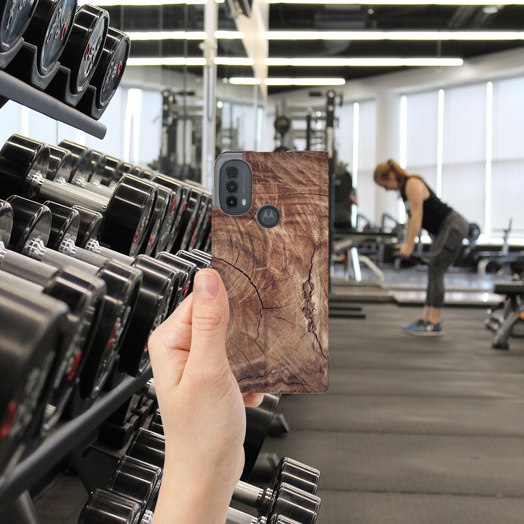 Motorola Moto E20 Book Wallet Case Tree Trunk hand gym dumbbells