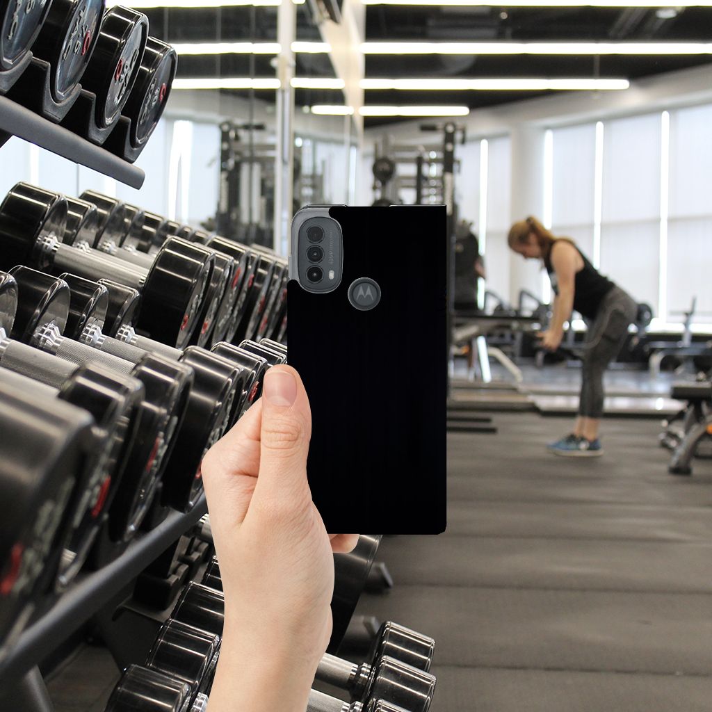 Motorola Moto E20 Hoesje maken Papegaai hoesje zwart hand fitnesstrainingsruimte