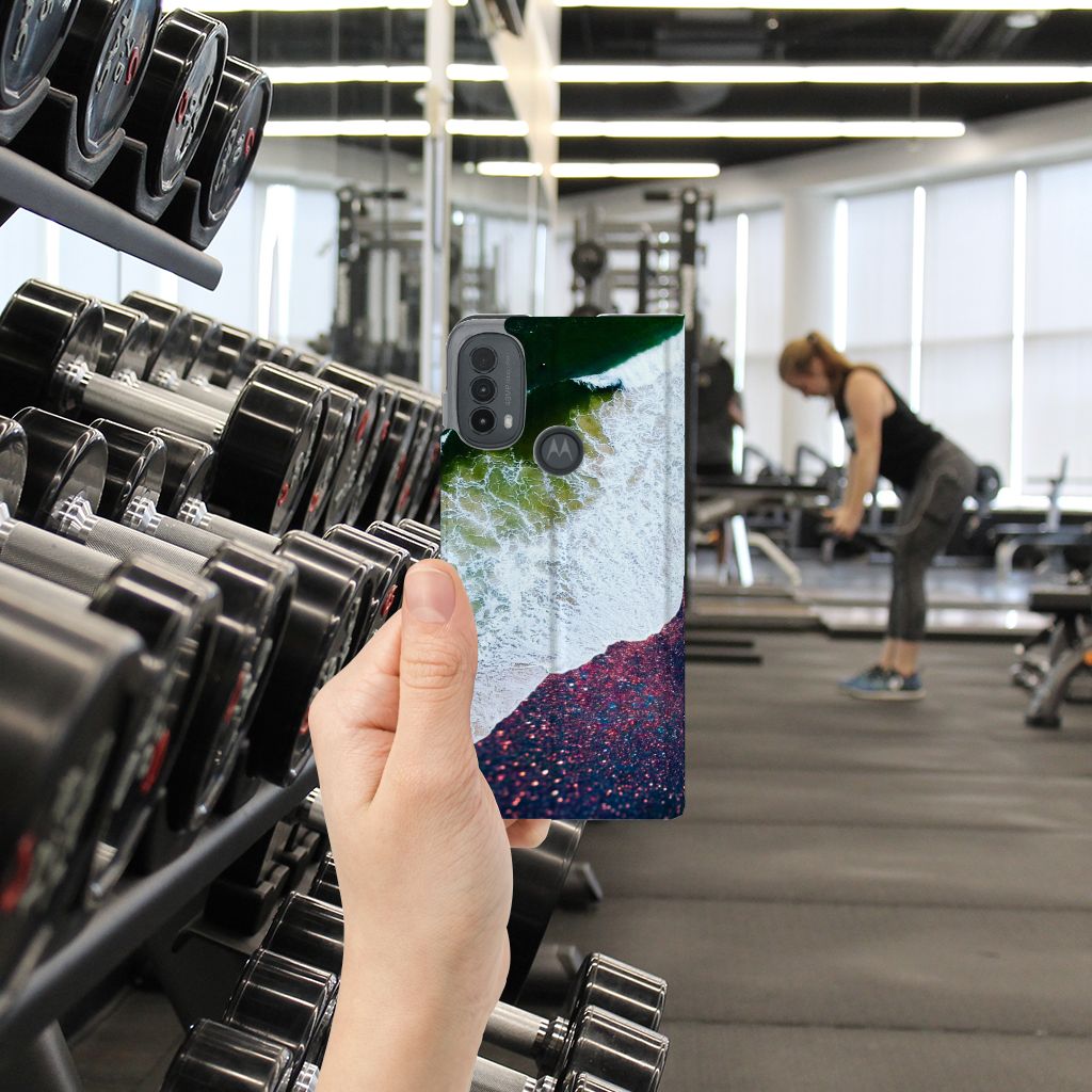 Motorola Moto E20 Stand Case Sea in Space hand fitness gym