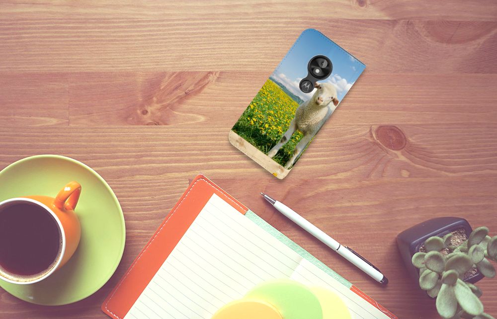Motorola Moto E5 Play Hoesje maken Schaap en Lammetje schapen bloemen design voorkant