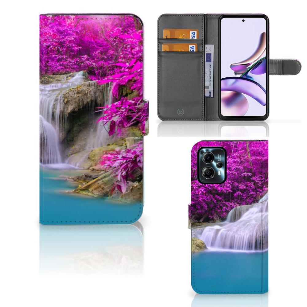 Motorola Moto G13 | G23 Flip Cover Waterval waterval paarse bomen aanzicht