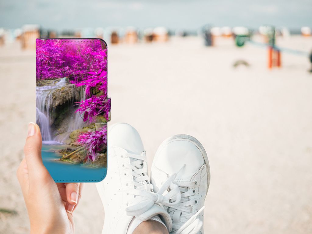 Motorola Moto G13 | G23 Flip Cover Waterval waterval paarse bomen aanzicht