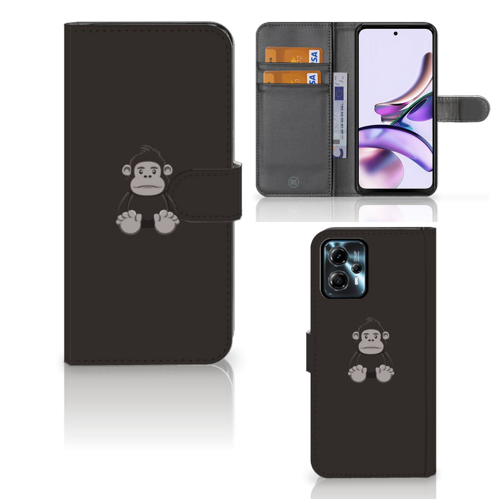 Motorola Moto G13 | G23 Leuk Hoesje Gorilla flipcase gorilla knuffel design zwart