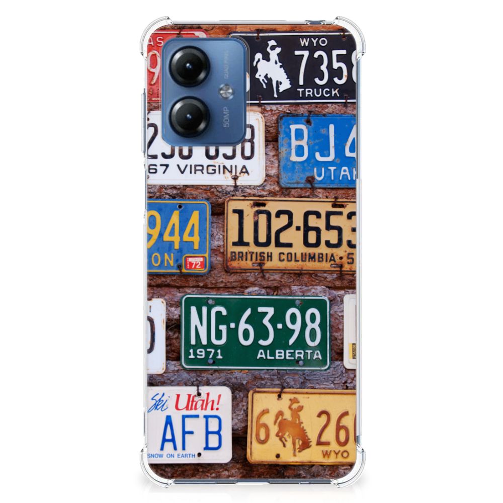 Motorola Moto G14 Anti-shock Hoesje met foto Kentekenplaten design voorkant
