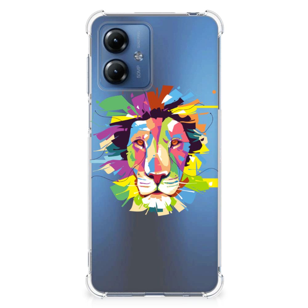 Motorola Moto G14 Stevig Bumper Hoesje Lion Color voorkant ontwerp kleurrijk