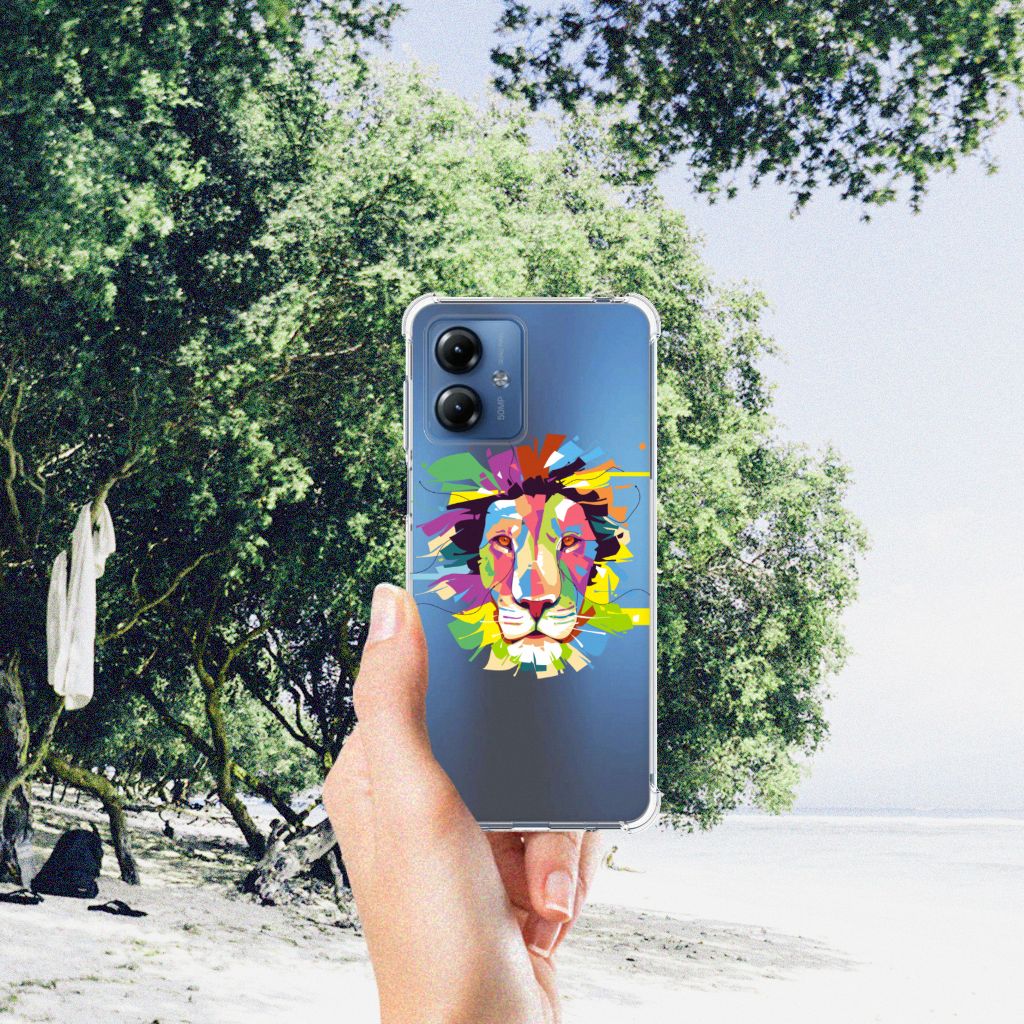 Motorola Moto G14 Stevig Bumper Hoesje Lion Color design zijaanzicht