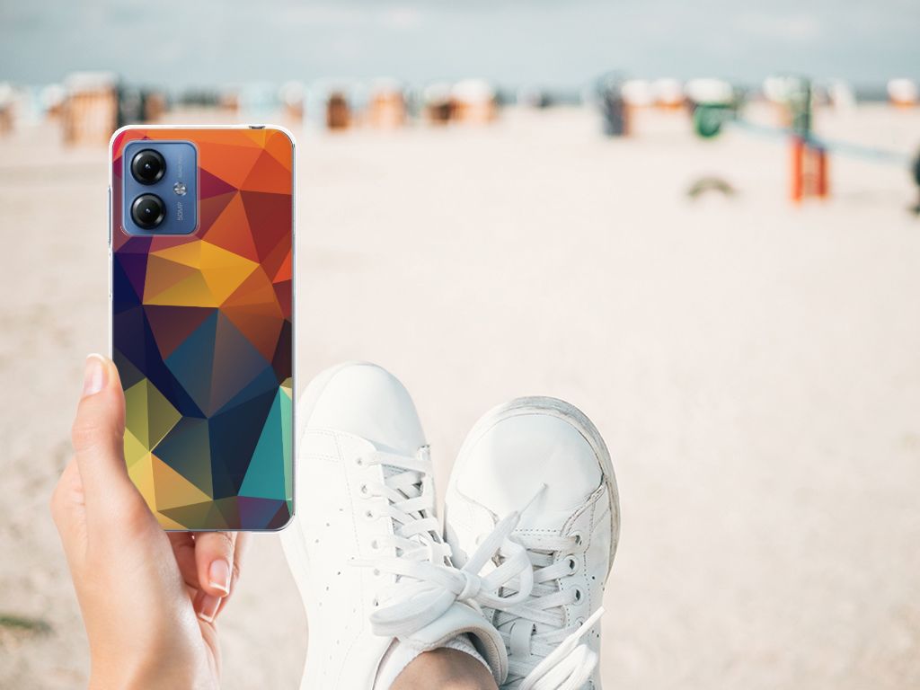 Motorola Moto G14 TPU Hoesje Polygon Color abstract design kleurrijke driehoekige patronen aanzicht