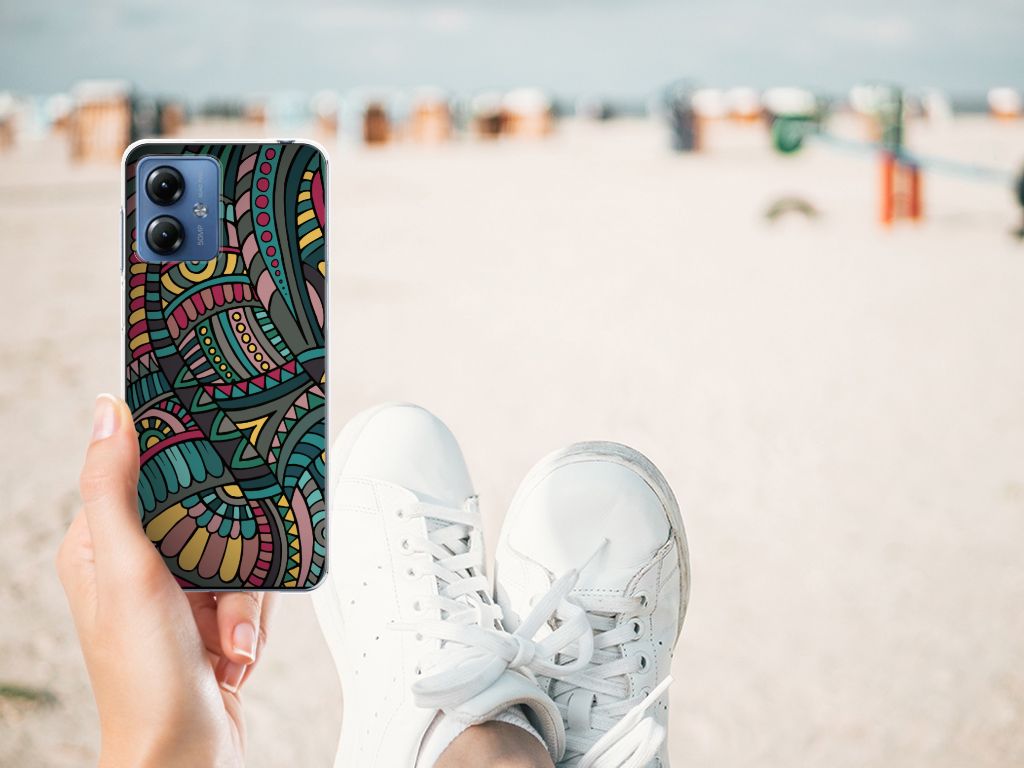 Motorola Moto G14 TPU bumper Aztec kunstzinnig design hand achtergrond