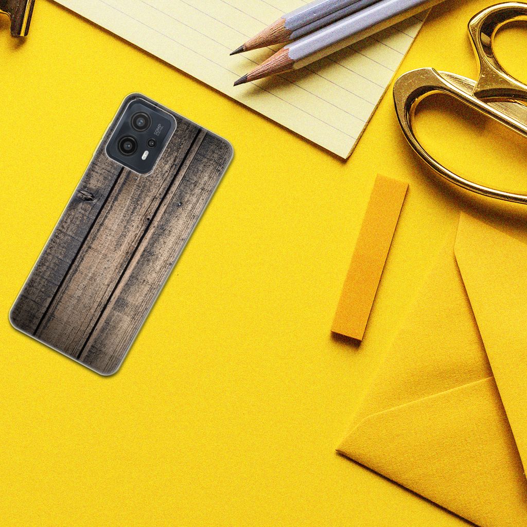 Motorola Moto G23 | G13 Bumper Hoesje Steigerhout design steigerhout aanzicht