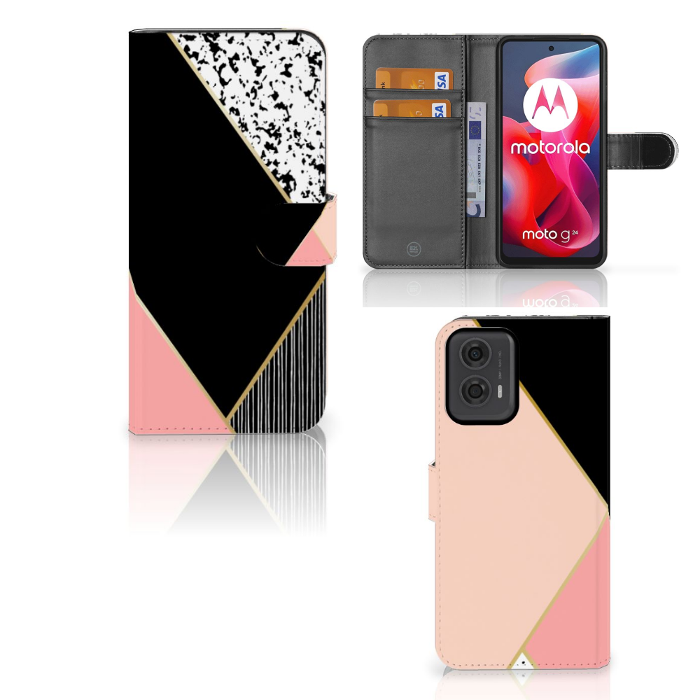 Motorola Moto G24 | G04 | G24 Power Book Case Zwart Roze Vormen