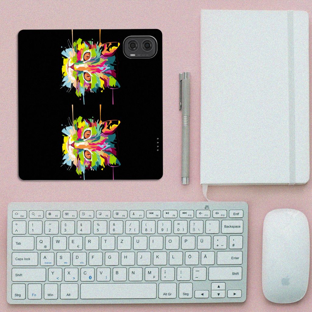 Motorola Moto G24 | G04 | G24 Power Magnet Case Cat Color design kleurrijk gezicht aanzicht