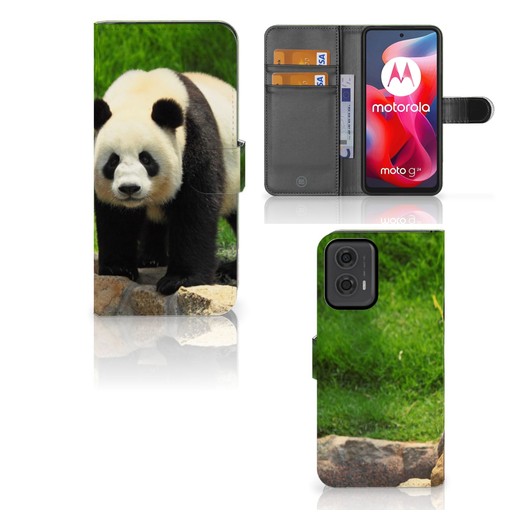 Motorola Moto G24 | G04 | G24 Power Telefoonhoesje met Pasjes Panda telefoonhoesje panda design voor en achterzijde