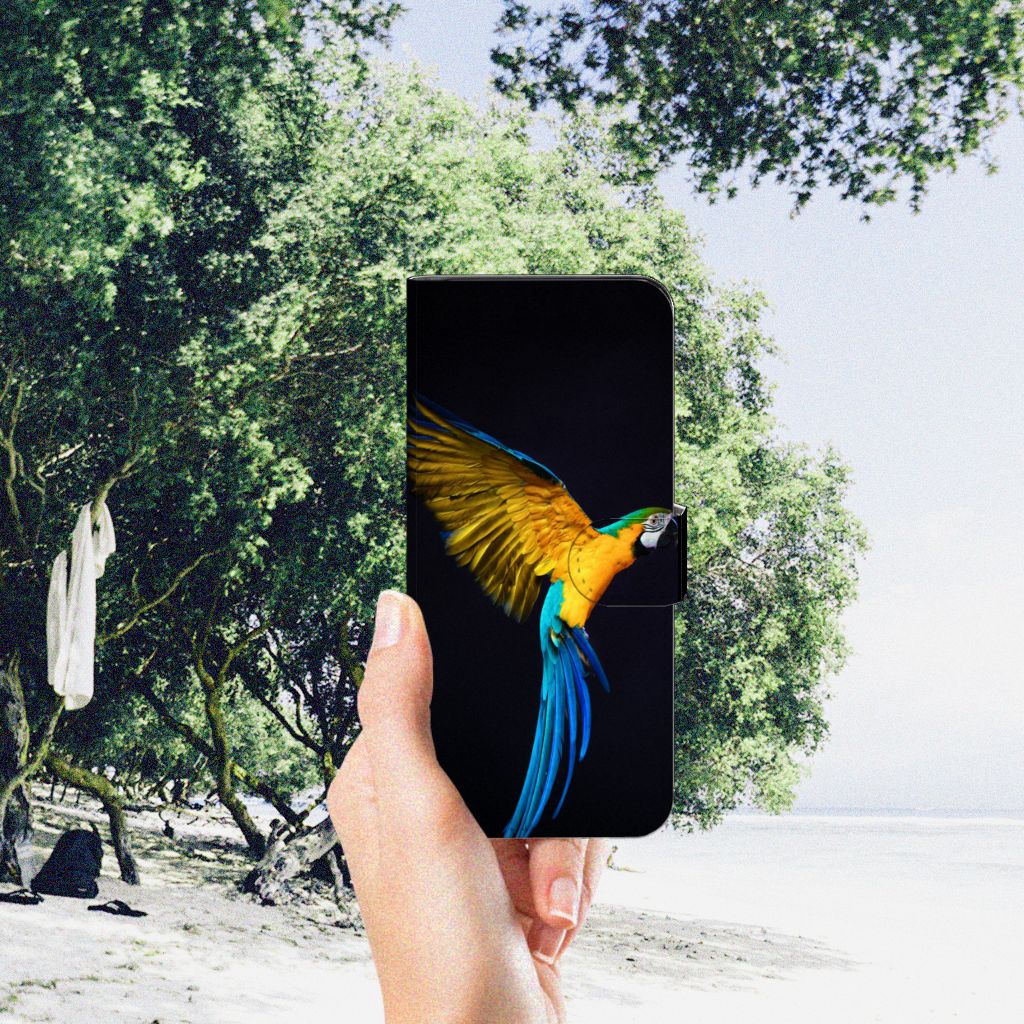 Motorola Moto G32 Telefoonhoesje met Pasjes Papegaai boekhoesje papegaai aanzicht