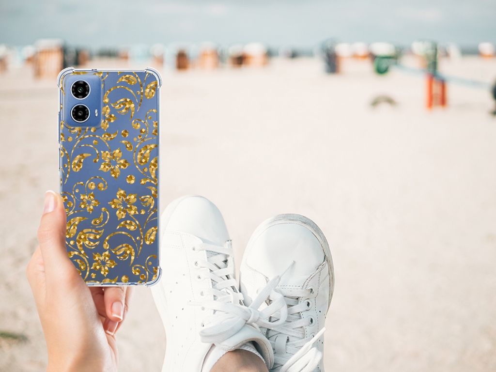 Motorola Moto G34 Case Gouden Bloemen B2C Telecom