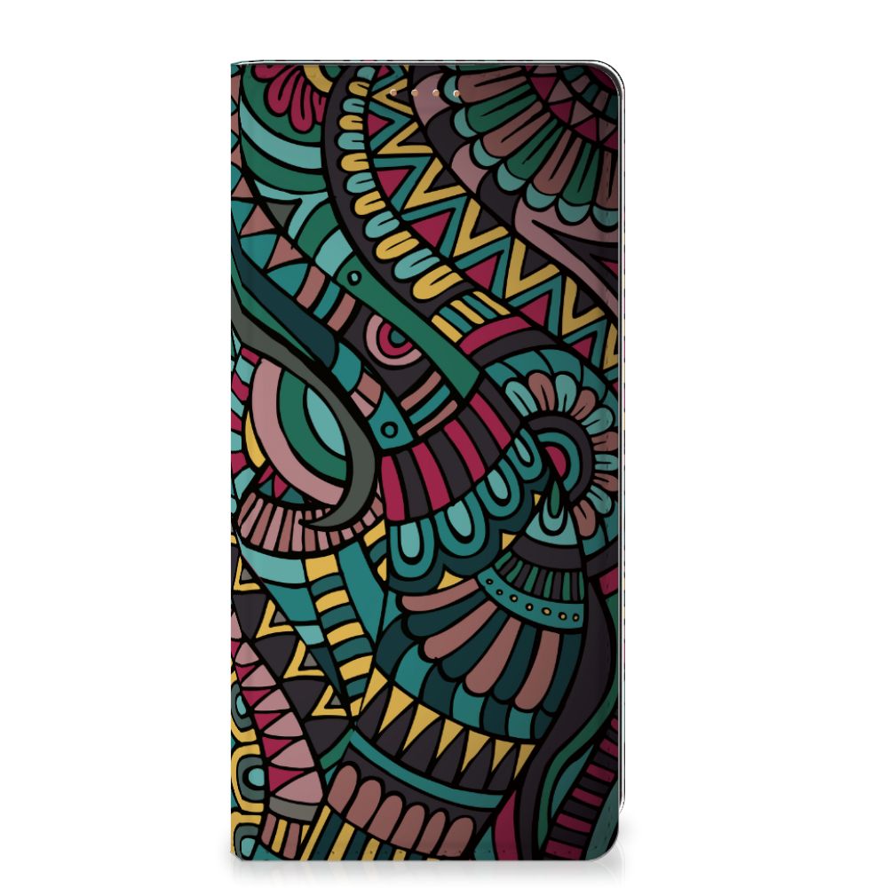 Motorola Moto G34 Hoesje met Magneet Aztec design opdruk kleurrijk retro
