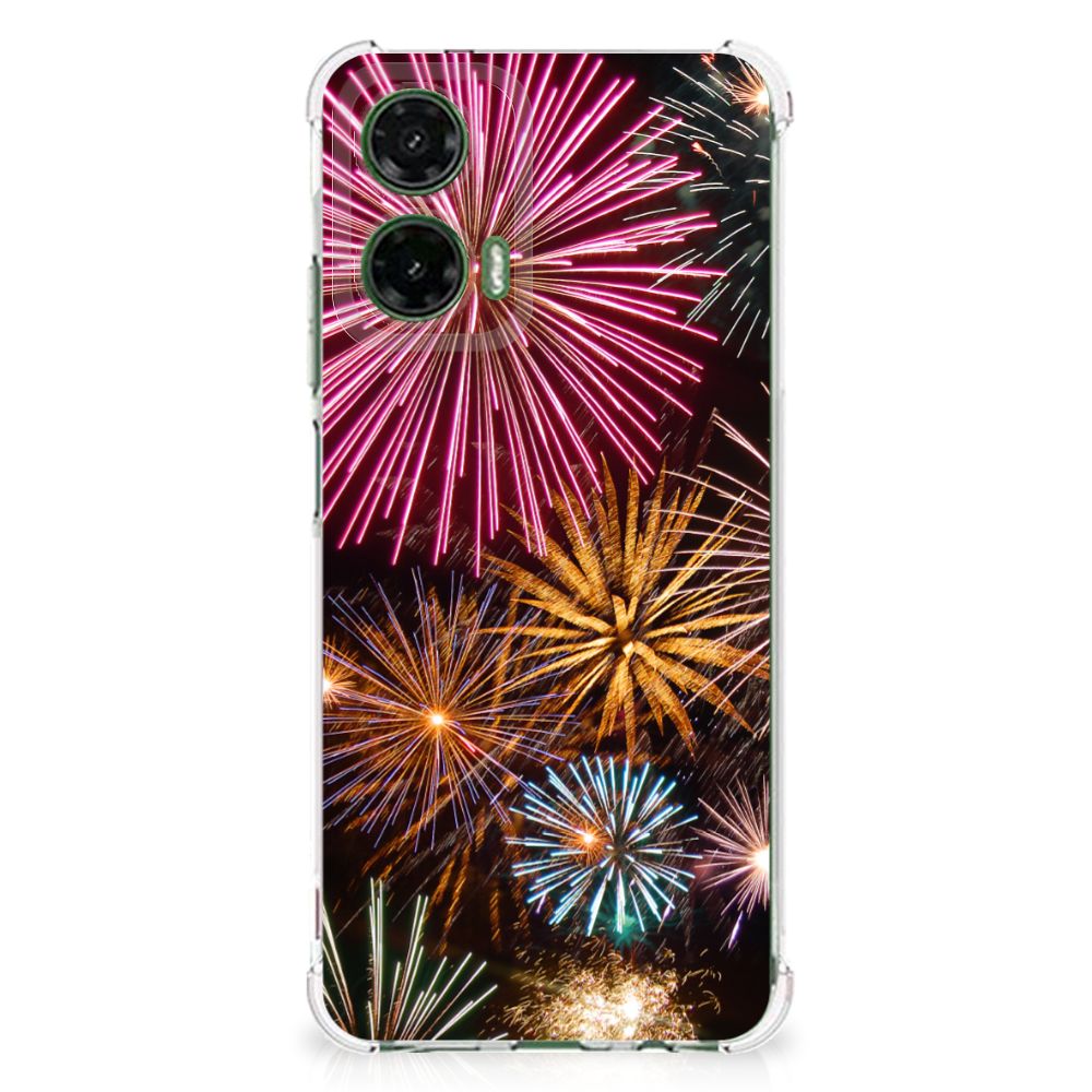 Motorola Moto G35 Anti Shock Bumper Case Vuurwerk telefoonhoesje vuurwerk design achterzijde