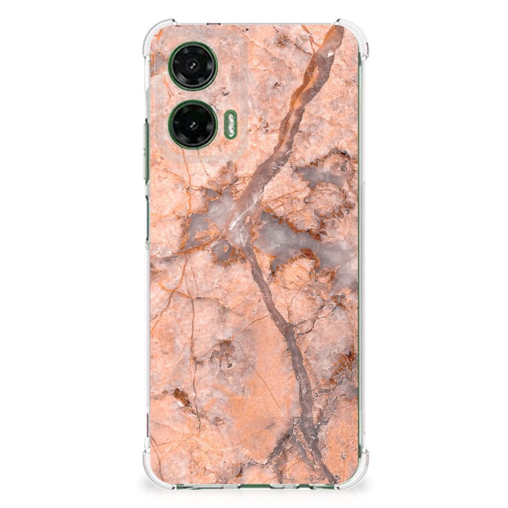 Motorola Moto G35 Anti-Shock Hoesje Marmer Oranje achterkant