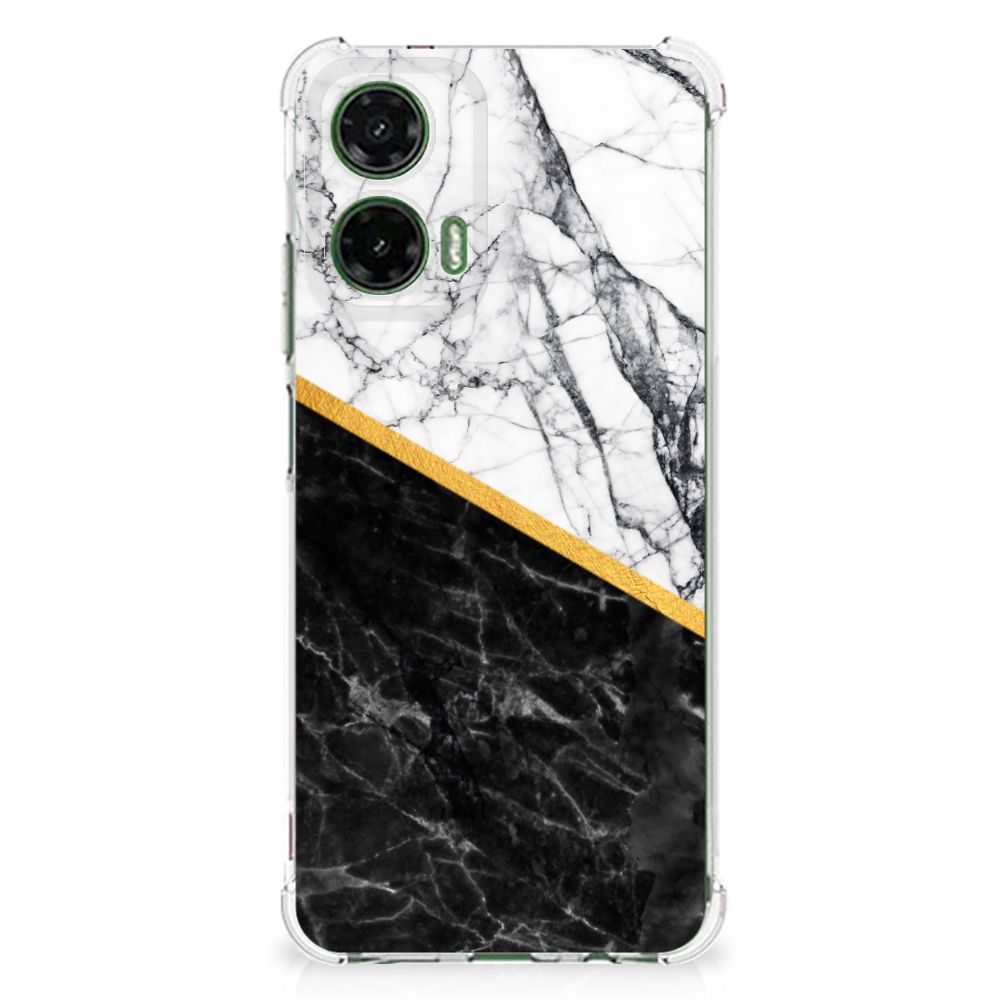 Motorola Moto G35 Anti-Shock Hoesje Marmer Wit Zwart design achterkant