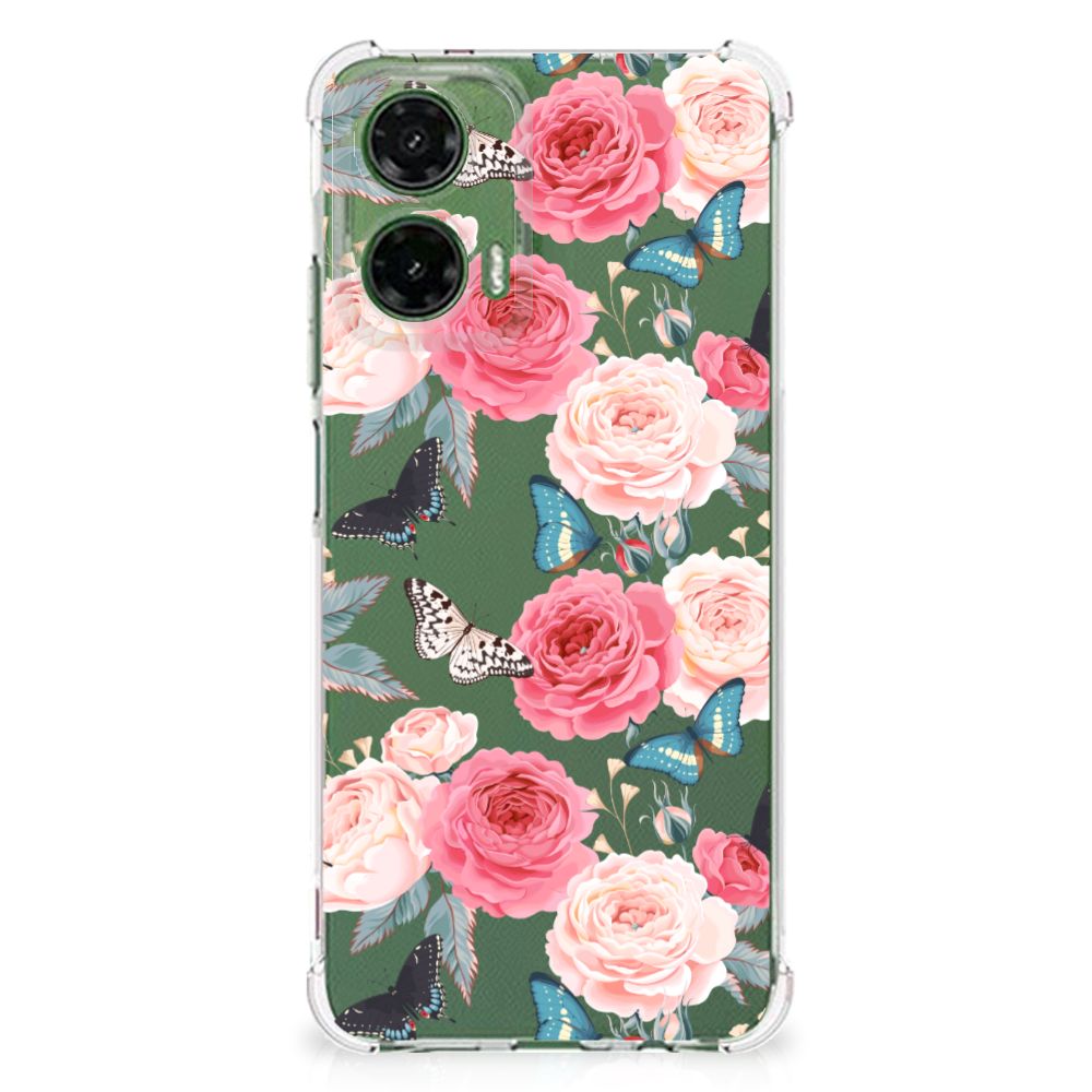 Motorola Moto G35 Case Butterfly Roses bloemen vlinders achterkant