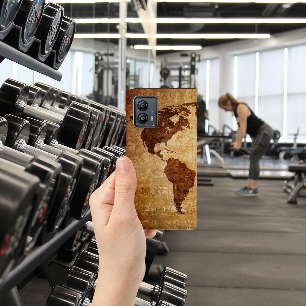 Motorola Moto G53 Book Cover Wereldkaart book cover wereldkaart aanzicht
